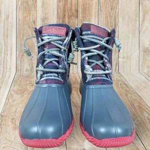 Sperry Saltwater Gray Duck Boots women’s multi color plaid sz 10